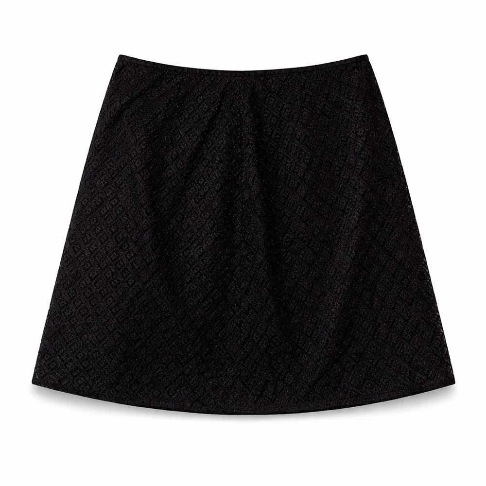 NY&Co Black Lace A-Line Mini Skirt Size 12 Textured Overlay - Picture 1 of 7